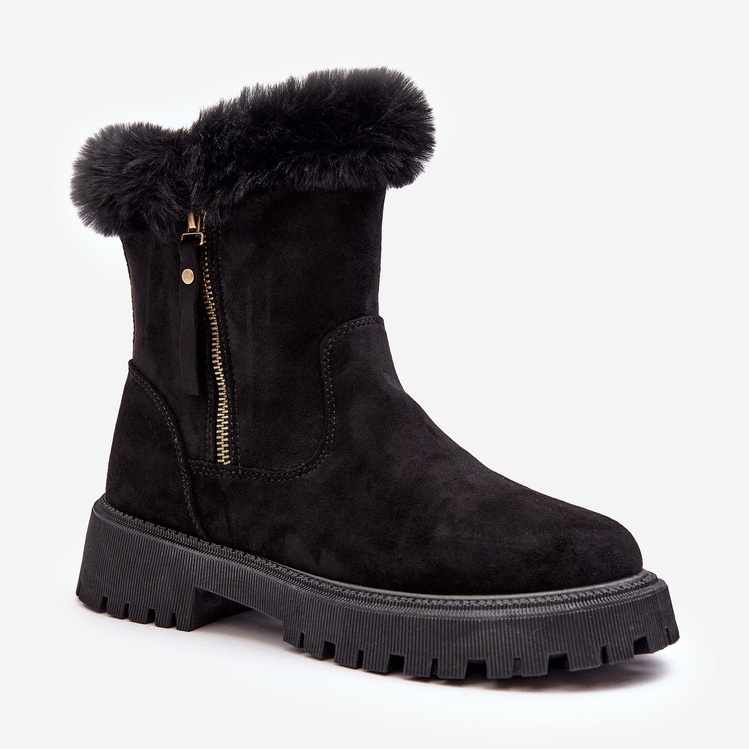PE1 Bottines en daim avec fourrure pour femme, noir Hasiva 1