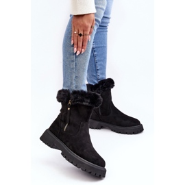 PE1 Bottines en daim avec fourrure pour femme, noir Hasiva le noir 4