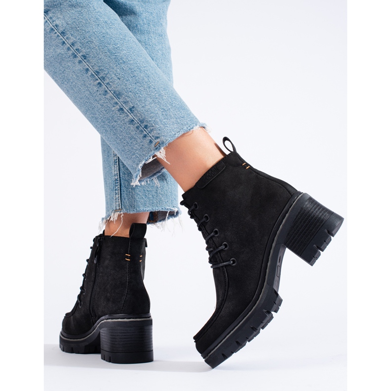 Bottines femme noires Shelovet à talon large 1