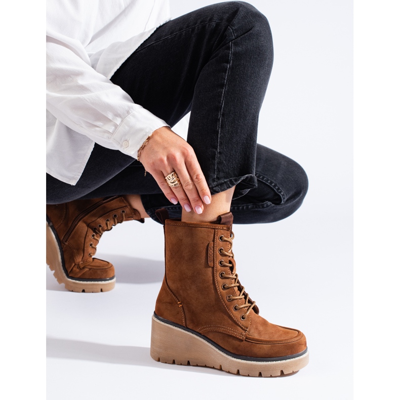 Goodin Bottines compensées à lacets Shelovet Camel brun 1