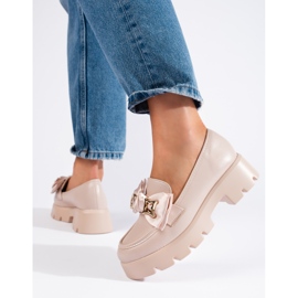 Mocassins en perles Shelovet avec nœud beige 1