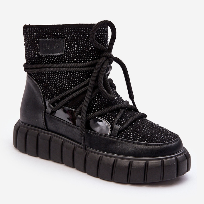 Bottes de neige isolées ornées de strass GOE MM2N4080 Noir 1