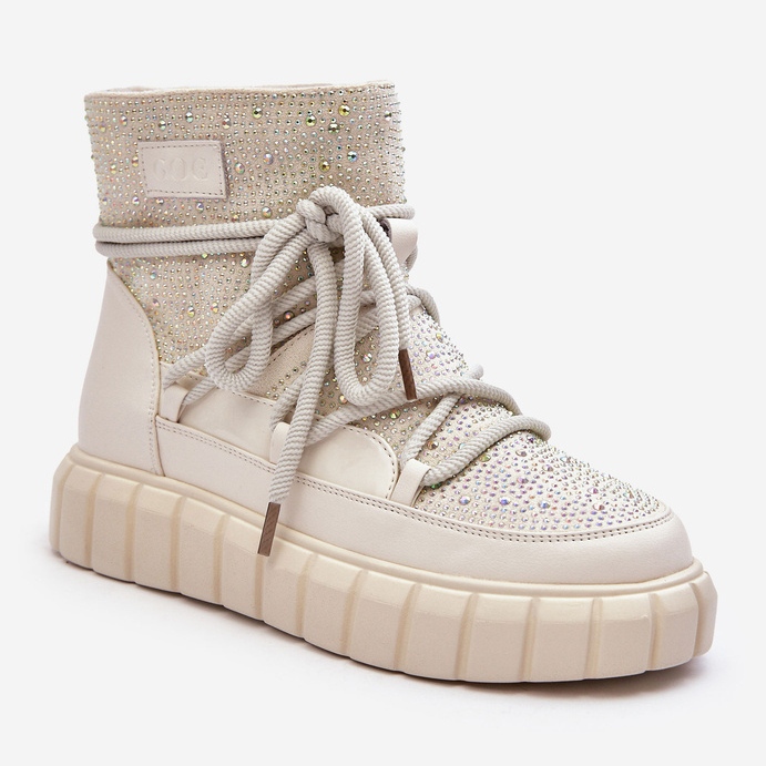 Bottes de neige isolées ornées de strass GOE MM2N4081 Beige 1 Bottes de neige isolées ornées de strass GOE MM2N4081 Beige 1
