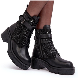 Bottines de Travailleuse en Cuir Ornées de Strass GOE MM2N4041 Noir le noir 10