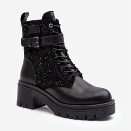 Bottines de Travailleuse en Cuir Ornées de Strass GOE MM2N4041 Noir le noir 1