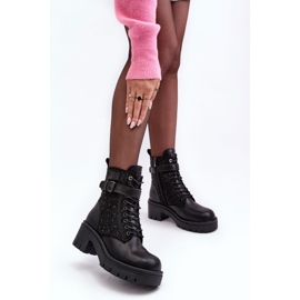 Bottines de Travailleuse en Cuir Ornées de Strass GOE MM2N4041 Noir le noir 4