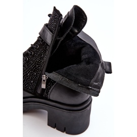Bottines de Travailleuse en Cuir Ornées de Strass GOE MM2N4041 Noir le noir 2