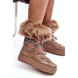 PS1 Bottines De Neige À Lacets Pour Femme Beige Foncé Santero 1