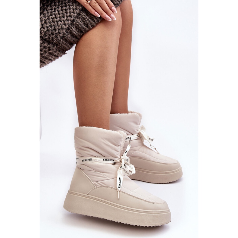 PS1 Bottes de neige avec laçage décoratif pour femme, beige clair Siracna 1