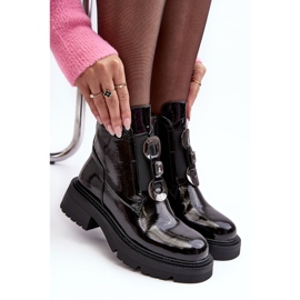 Bottes femme vernies avec décoration, noir S.Barski MR870-53 le noir 1 Bottes femme vernies avec décoration, noir S.Barski MR870-53 le noir 1