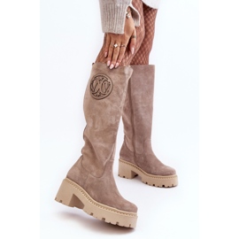 Lewski Shoes Cuissardes en daim pour femmes Beige foncé Lewski 3367 2