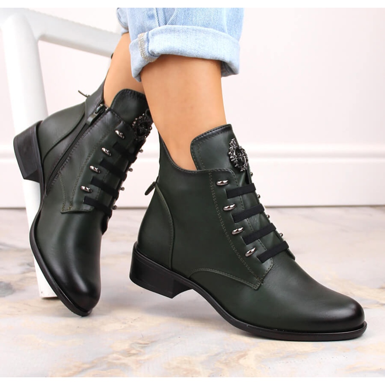 Bottines isolées à talons plats pour femmes vert Jezzi ASA198-21 1