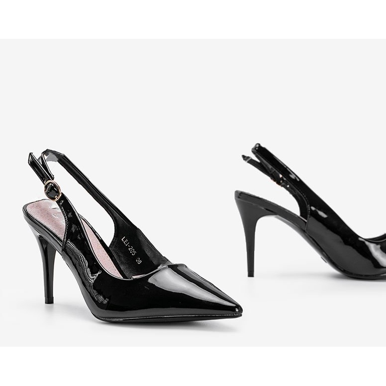 Escarpins noirs laqués sur une ceinture Cindy le noir 1