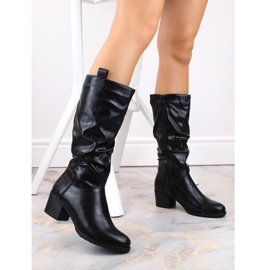 Jezzi W JEZ420B bottes à talons hauts froissées isolées, noir le noir 2