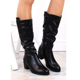 Jezzi W JEZ420B bottes à talons hauts froissées isolées, noir le noir 3