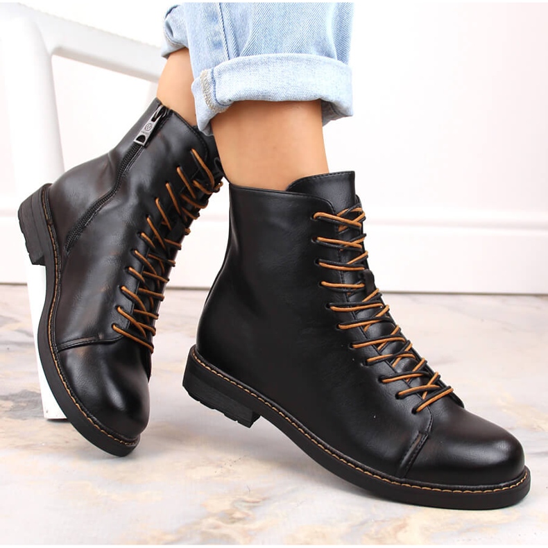 Bottines isolées à lacets et fermeture éclair pour femme, noir Vinceza 58175 1
