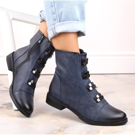 Bottines isolées à talon plat pour femme, bleues Jezzi 1