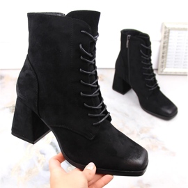 Bottines femme en daim à lacets et fermeture éclair, noir Potocki SZ12185 le noir 4