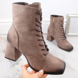 Bottines femme en daim à lacets et fermeture éclair, marron Potocki SZ12185 brun 4