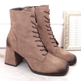 Bottines femme en daim à lacets et fermeture éclair, marron Potocki SZ12185 brun 5