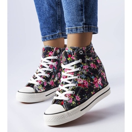 BM Baskets compensées à fleurs noires Fouquet le noir 1