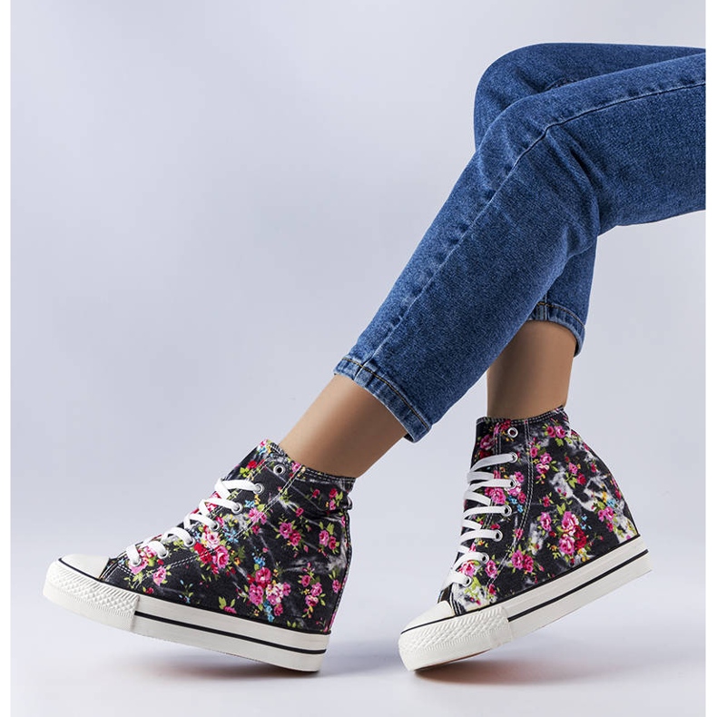 BM Baskets compensées à fleurs noires Fouquet 2