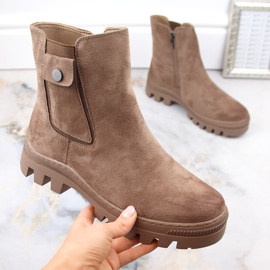 Bottines femme en daim avec poche, isolées marron Potocki SZ12163 brun 4