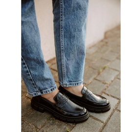 WASAK Chaussures à enfiler en cuir pour femmes 0706, noires, à semelle épaisse 2