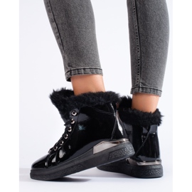 Bottines à lacets noires Shelovet avec fourrure le noir 1