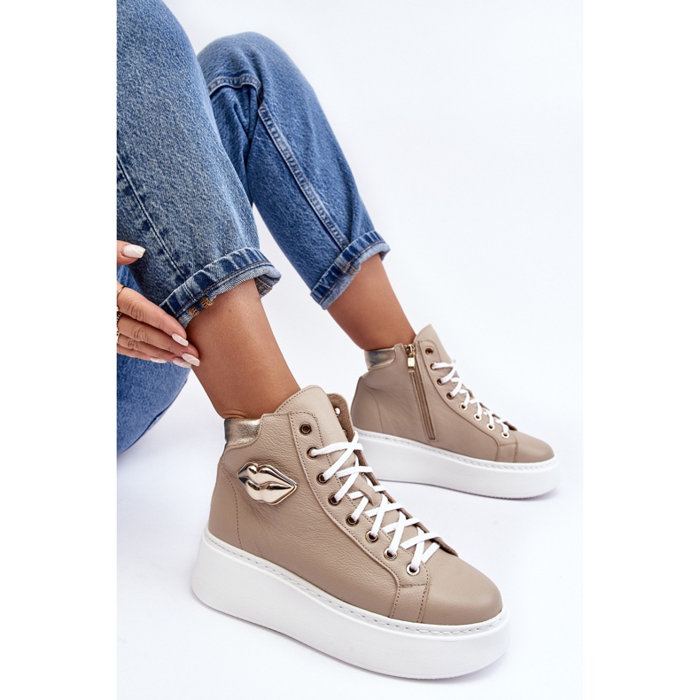 Baskets hautes zippées pour femmes Lemar Beige Katerin 1