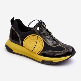 Chaussures de sport en cuir pour femmes Maciejka 06295-01 Noir-Jaune 1