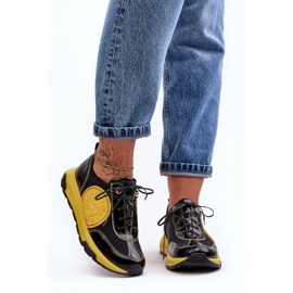 Chaussures de sport en cuir pour femmes Maciejka 06295-01 Noir-Jaune 2