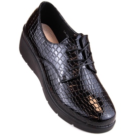 Chaussures richelieu vernies Croco à talon compensé pour femme T.Sokolski 328 noir 1