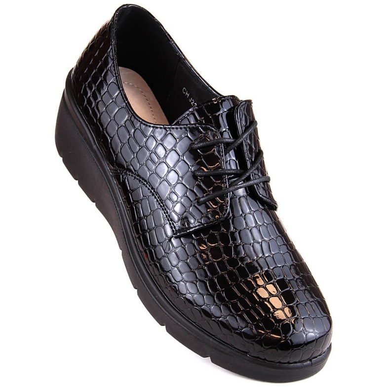 Chaussures richelieu vernies Croco à talon compensé pour femme T.Sokolski 328 noir 1