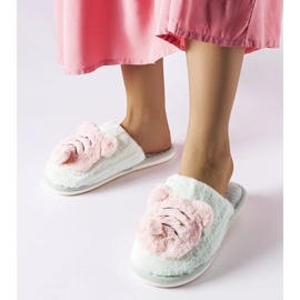 Chaussons souples verts et roses 1