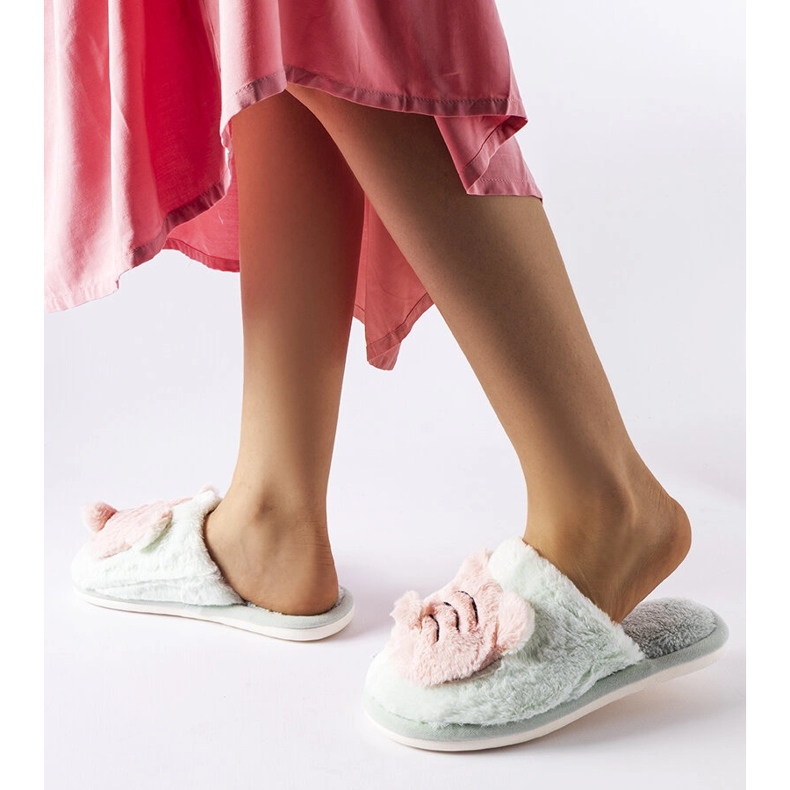 Chaussons souples verts et roses 2