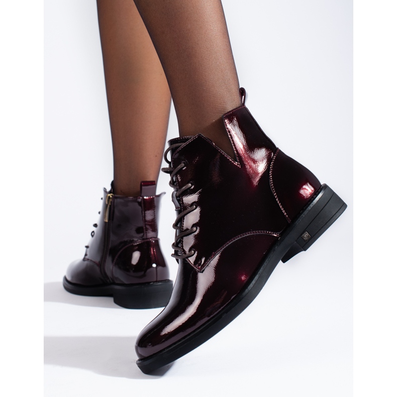 W. Potocki Bottines Potocki bordeaux à lacets pour femme en cuir verni rouge 2