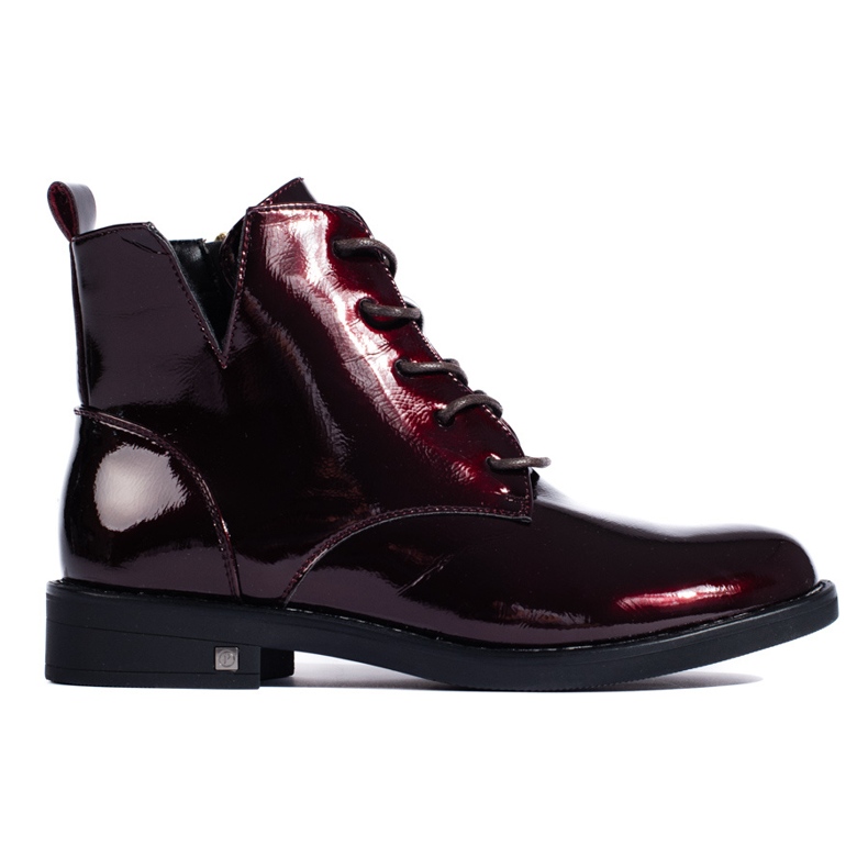 W. Potocki Bottines Potocki bordeaux à lacets pour femme en cuir verni rouge 1