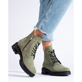 W. Potocki Bottes de travail en daim ajouré Potocki vert 1