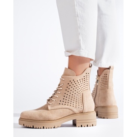 W. Potocki Bottes de travail en daim ajouré Potocki beige 1