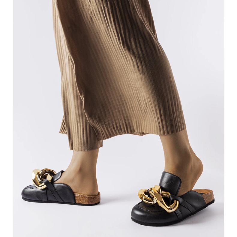 Claquettes chaîne noires Christelle le noir 1