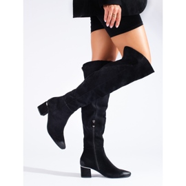 Bottes à talons bas en daim noir de Vinceza le noir 1