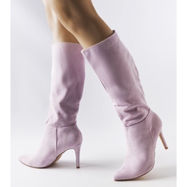 Bottes à talons hauts en daim violet de Aaliyah 2