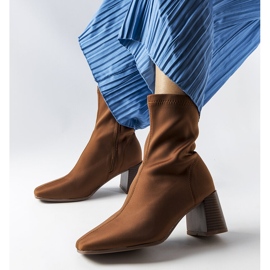 Bottines à talons carrés en satin marron Laforgen brun 2