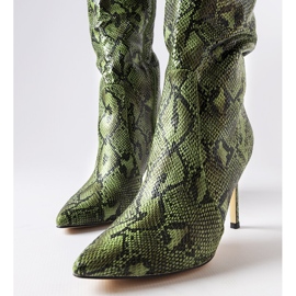 Bottes à talons hauts en peau de serpent vert carmin 2