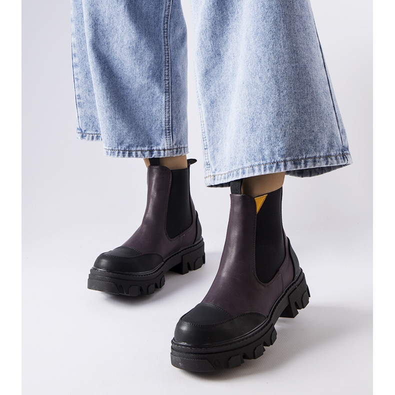 Bottines à enfiler noires et violettes Sibyla 1