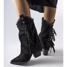 Bottes cowboy en daim noir à pompons de Soeurs le noir 1