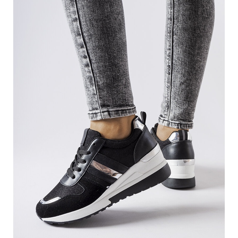 Inna Baskets compensées noires et argentées de Titusville 1