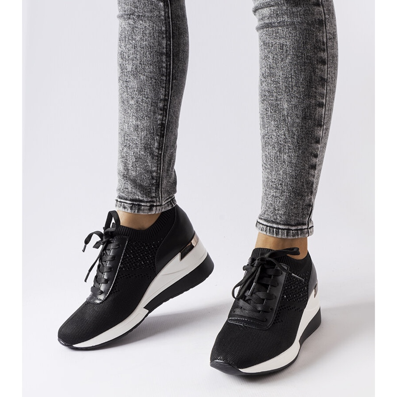 Inna Baskets compensées noires à strass de Vala le noir 1