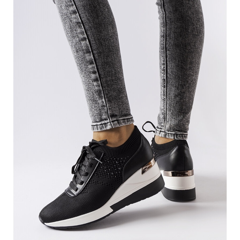 Inna Baskets compensées noires à strass de Vala le noir 2